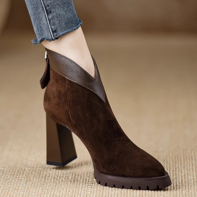 银泰百货防水台高跟靴女粗跟