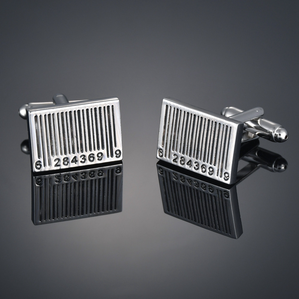 时尚黑色商品条形码袖扣 法式长袖衬衫袖钉 衬衣配饰Cufflinks