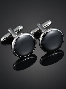 盒装时尚黑色圆形袖扣 法式长袖衬衫袖钉 衬衣配饰Cufflinks