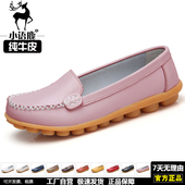 春秋小语鹿女鞋 豆豆鞋 新牛筋底真皮中老年平底休闲妈妈鞋 软面皮鞋