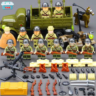 适用于乐高积木二战八路军小人解放运兵卡车红军人仔拼装男孩玩具