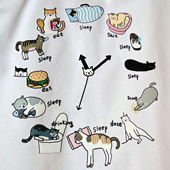 插画家糯糯熔岩合作款 长袖 在宇间 一天 低能量无社交版 T恤 猫