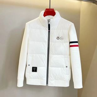 欧货高质感白色立领针织拼接羽绒服男士保暖防寒修身外套短款棉衣