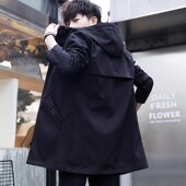 风衣男连帽休闲潮流加绒夹克中长款 大衣 秋冬季 男韩版 衣服2025新款
