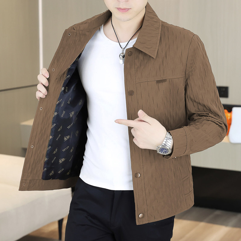 轻熟风设计感翻领夹克男春秋季新款潮流商务休闲短款宽松帅气外套