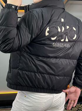 欧洲站潮牌男士立领短款90白鸭绒羽绒服青年痞帅刺绣高端保暖外套