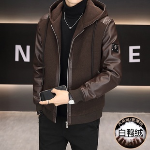 潮流休闲皮衣加厚保暖防寒白鸭绒外套男 新款 羽绒服男士 2025秋冬季