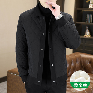 桑蚕丝翻领棉衣轻薄加厚保暖翻领中青年高端棉袄外套 新款 男士 冬季