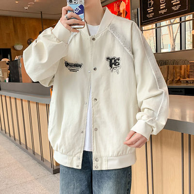 棒球服男款春秋季字母刺绣美式夹克外套男潮牌休闲宽松痞帅牛仔衣