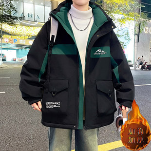 青少年帅气夹棉外套秋冬季加棉夹克男装二棉衣服高初中生羽绒棉服