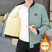 男士 加绒加厚夹克韩版 休闲秋冬上衣服青年帅气外衣百搭加棉外套潮