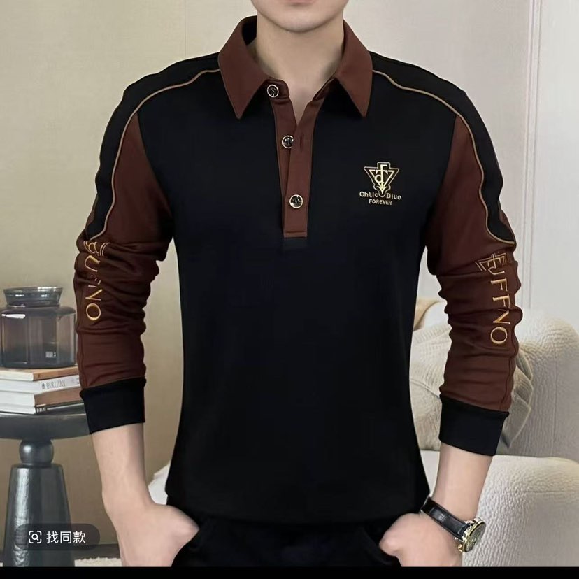 欧洲站秋季新款男士长袖卫衣翻领轻奢时尚简约拼接重工烫钻POLO衫