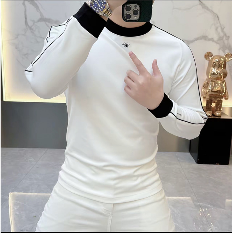 2026新款潮牌设计感蜜蜂刺绣上衣男士时尚痞帅半高领长袖套头T恤