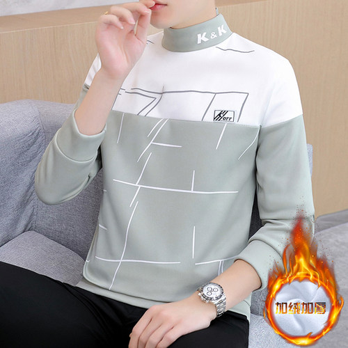 半高领套头长袖体恤潮男装秋装