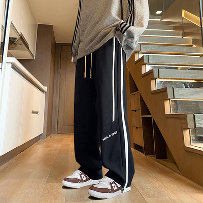 纯棉加厚卫裤男青少年中学生男休闲裤纯棉直筒保暖卫裤初高中裤子