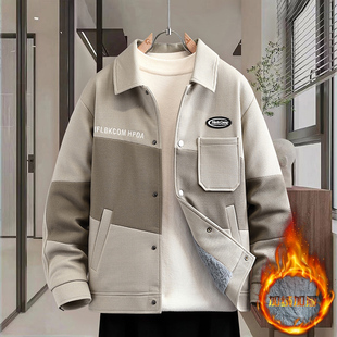 翻领夹克男士秋冬季潮流加绒加厚短款风衣外套男款春秋潮牌上衣服