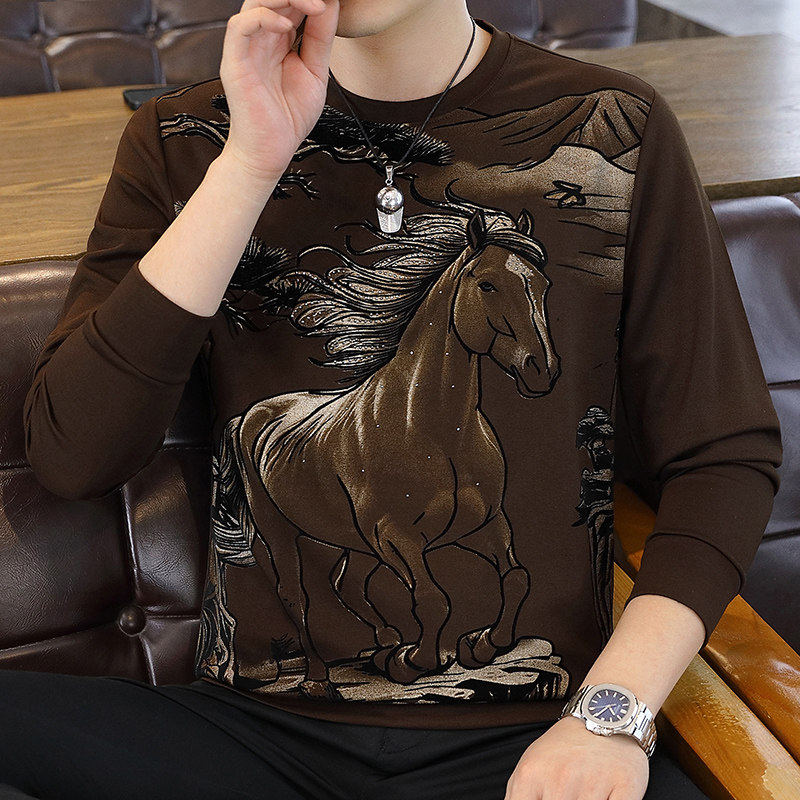 个性印花卫衣男士加肥加大码长袖T恤潮流时尚男装打底衫欧货上衣