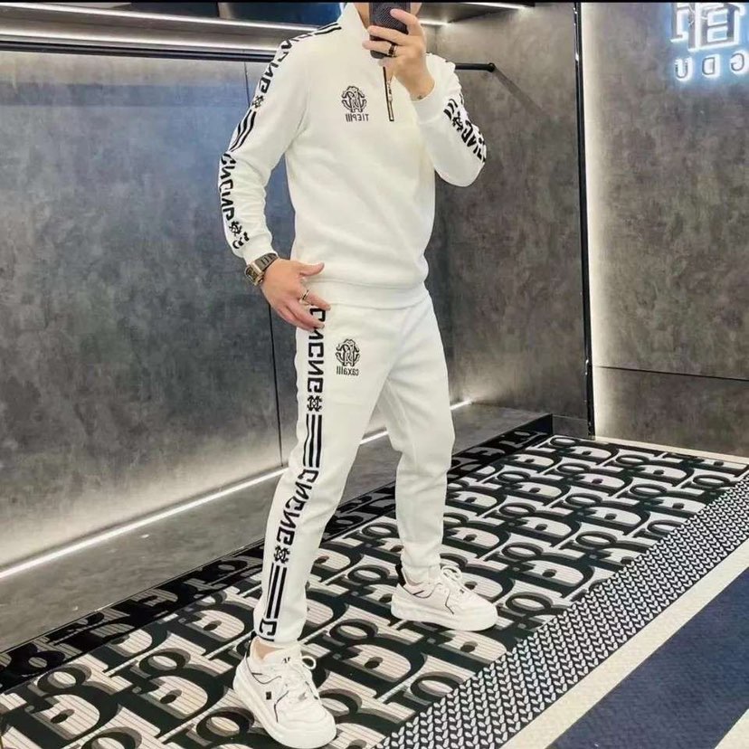 欧版时尚套装男士春秋季新款潮牌休闲运动服一套搭配半高领两件套