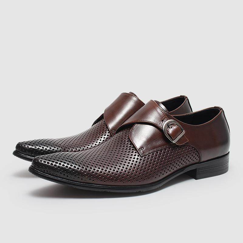 迪尼左伦高端不臭脚镂空透气皮鞋男款头层牛皮一脚蹬搭扣鞋男鞋