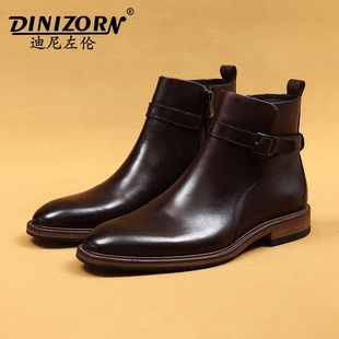 马丁靴男款2025新款真皮高帮厚底增高皮鞋英伦工装低帮拉链男靴子