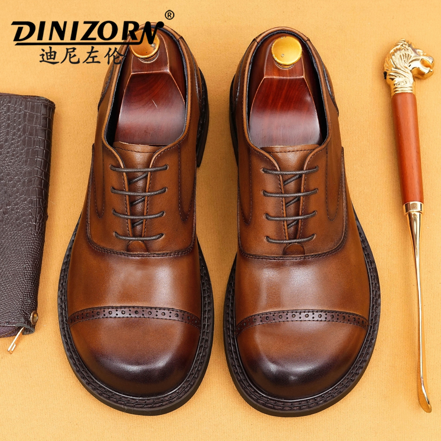大头皮鞋男三接头真皮2025新款商务休闲英伦雕花布洛克正装牛津鞋