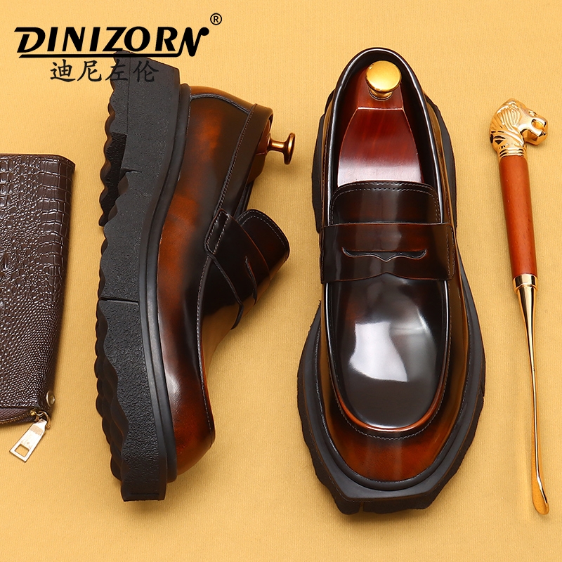 乐福鞋男真皮厚底增高漆皮亮面2025新款休闲皮鞋欧洲站大头男鞋潮