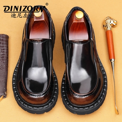 厚底乐福鞋男款2025新款真皮英伦亮面一脚蹬正装大头商务休闲皮鞋