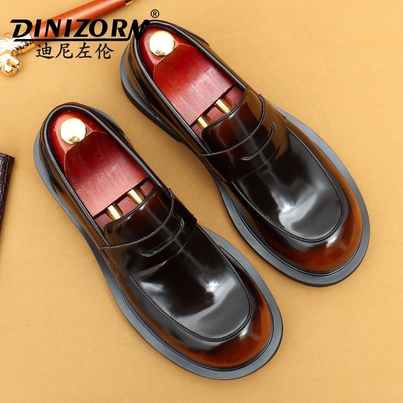 大头皮鞋男款真皮2025新款英伦亮面一脚蹬正装商务休闲便式乐福鞋