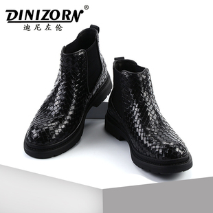 迪尼左伦休闲商务高帮皮靴加绒皮鞋 子男一脚蹬乐福透气防脚臭男鞋