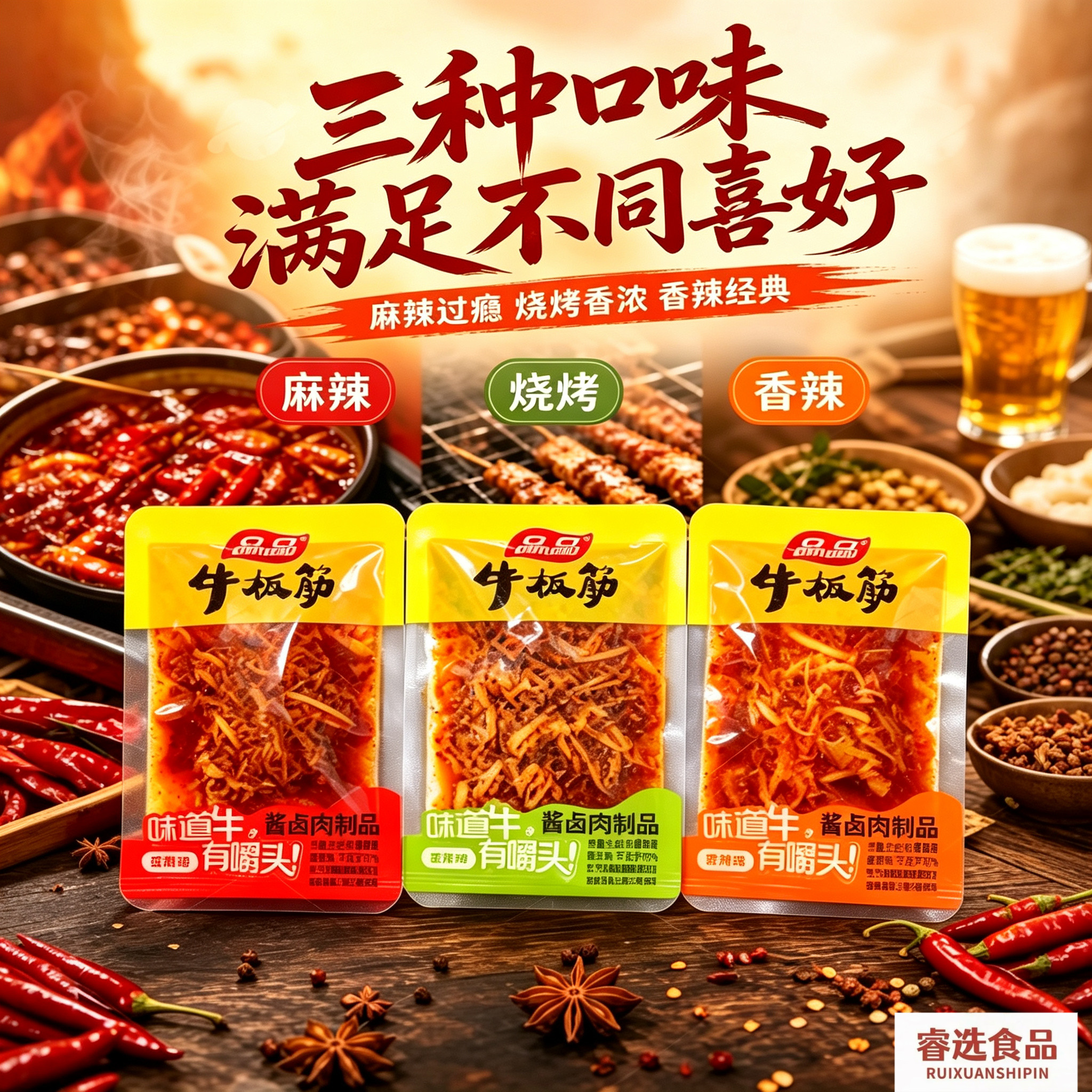 品品牛板筋散称300g四川成都特产小吃烧烤麻辣香辣味即食小包装