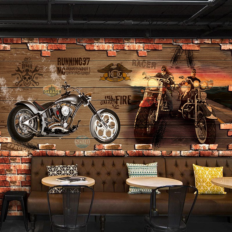 机车主题壁纸改装店工业餐厅酒吧