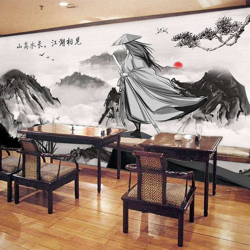 武侠江湖风格墙纸客栈火锅壁画