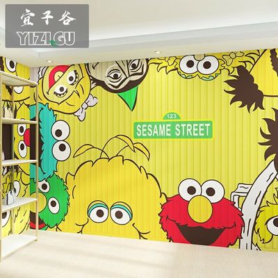 kaws芝麻街潮牌黑白集装箱墙纸