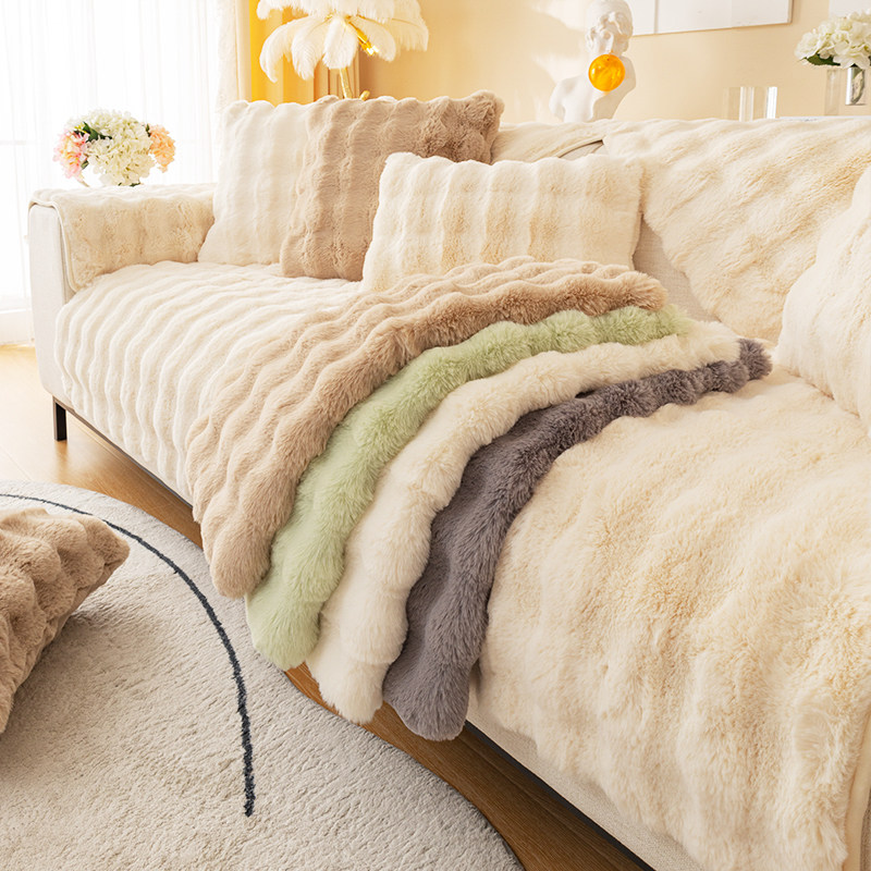 冬季毛绒简约沙发垫防滑沙发套罩
