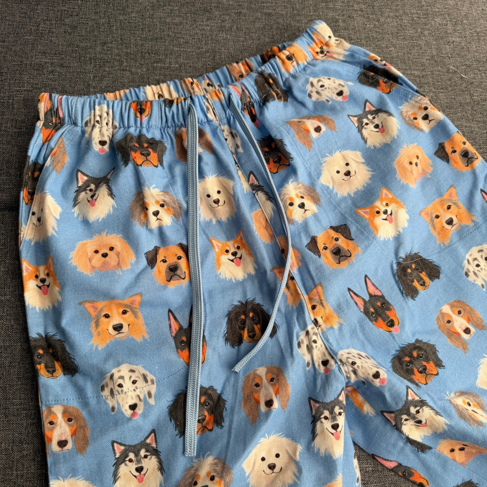 蓝色旺财小狗亮色个性卡通纯棉磨毛睡裤女士直筒裤粉色卡通家居裤