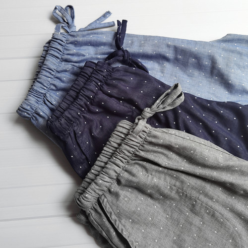 睡裤双层棉纱色织无印风中高腰