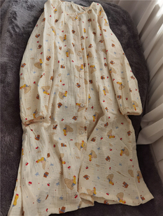 裙子春夏纯棉双层纱布 长袖 可爱圆领长袖 在逃公主睡裙圆领开衫