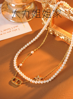 轻奢猪鼻项链珍珠双层叠戴字母五