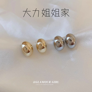 真金电镀s925银针豆豆耳环网红ins金属风耳钉2025年新款潮百搭耳