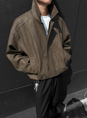 OCW潮牌 美式复古翻领夹克男2026春秋青少年宽松痞帅机车服外套潮