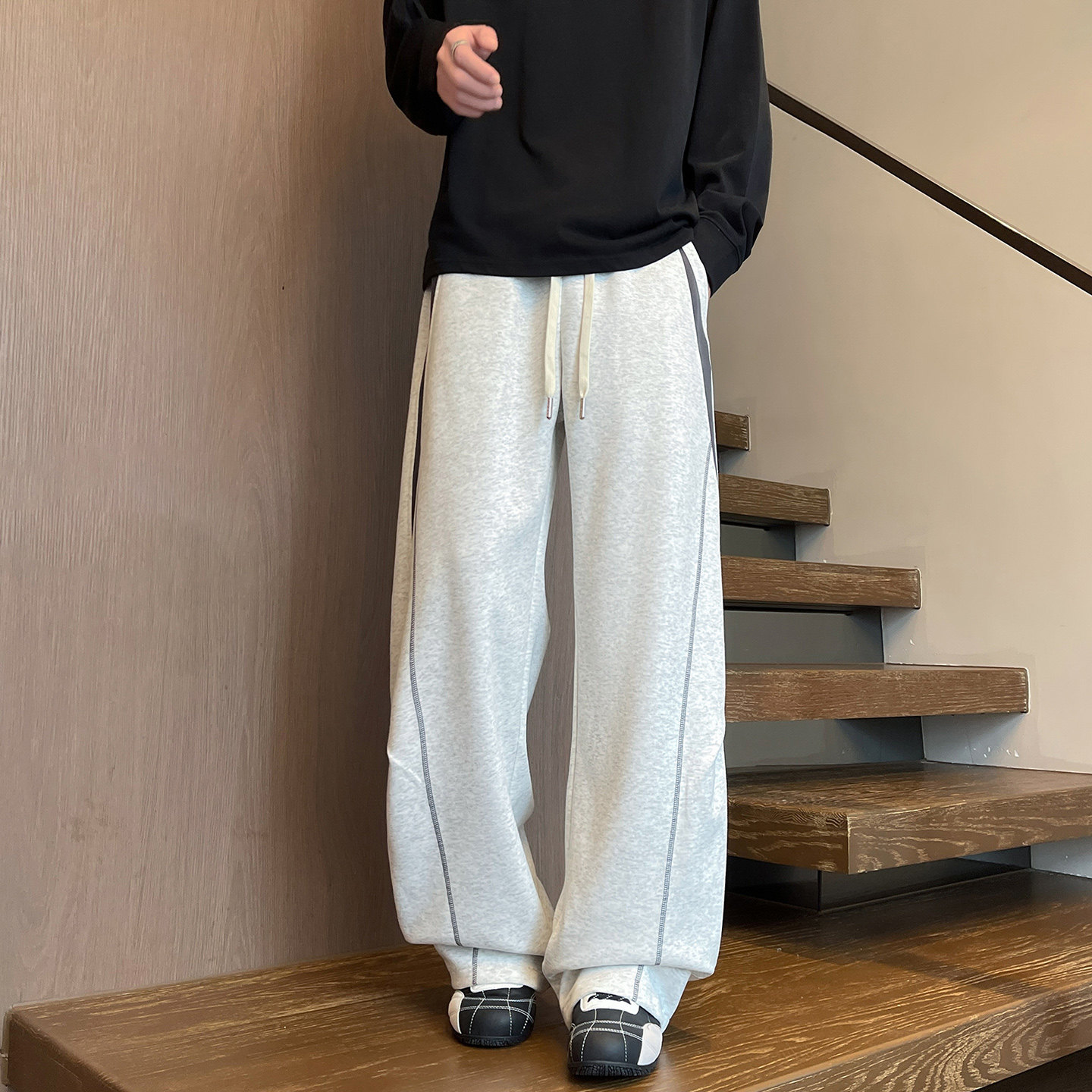 OCW潮牌 美式弯刀撞色拼接休闲裤男2026春季青少年宽松直筒运动裤