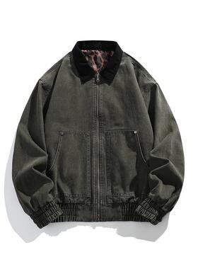 OCW潮牌 纯棉翻领夹克男2026新款青少年学生日系复古水洗撞色外套