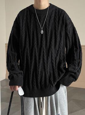 OCW潮牌 慵懒风圆领毛衣男2026秋冬新款青少年学生宽松针织外套男