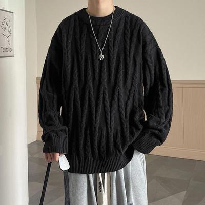 OCW潮牌 慵懒风圆领毛衣男2025秋冬新款青少年学生宽松针织外套男