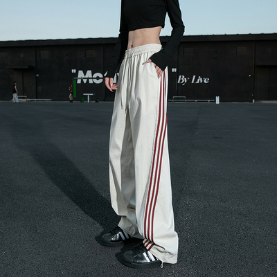 OCW潮牌 美式条纹三条杠休闲裤男2025夏季新款冰丝速干直筒长裤子