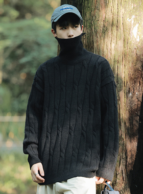 OCW潮牌 日系麻花高领情侣毛衣男2026秋冬新款青少年学生针织上衣