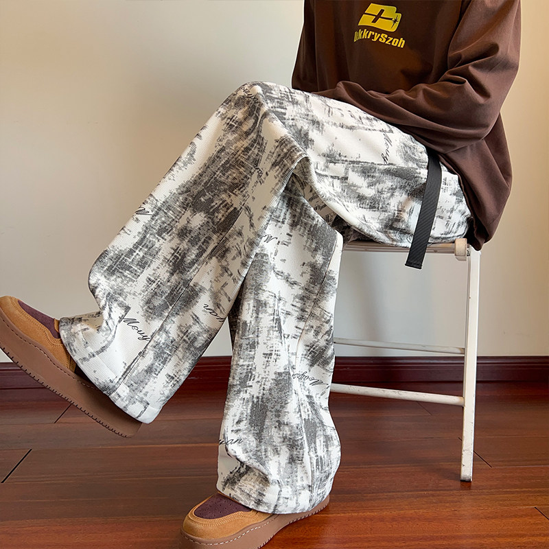 OCW潮牌 美式扎染脏脏休闲裤男2026春季新款宽松直筒痞帅垂感长裤