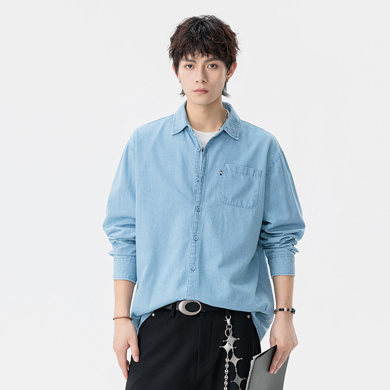 OCW潮牌 港式休闲牛仔衬衫男士长袖宽松翻领通勤衬衣2026春季新款