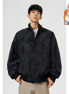 OCW潮牌 复古扎染加绒加厚立领夹克男2026冬季新款青少年保暖棉服