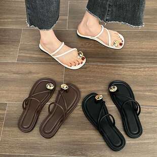 法式高级感套趾拖鞋女夏外穿2023年新款平底气质夹脚罗马凉拖凉鞋